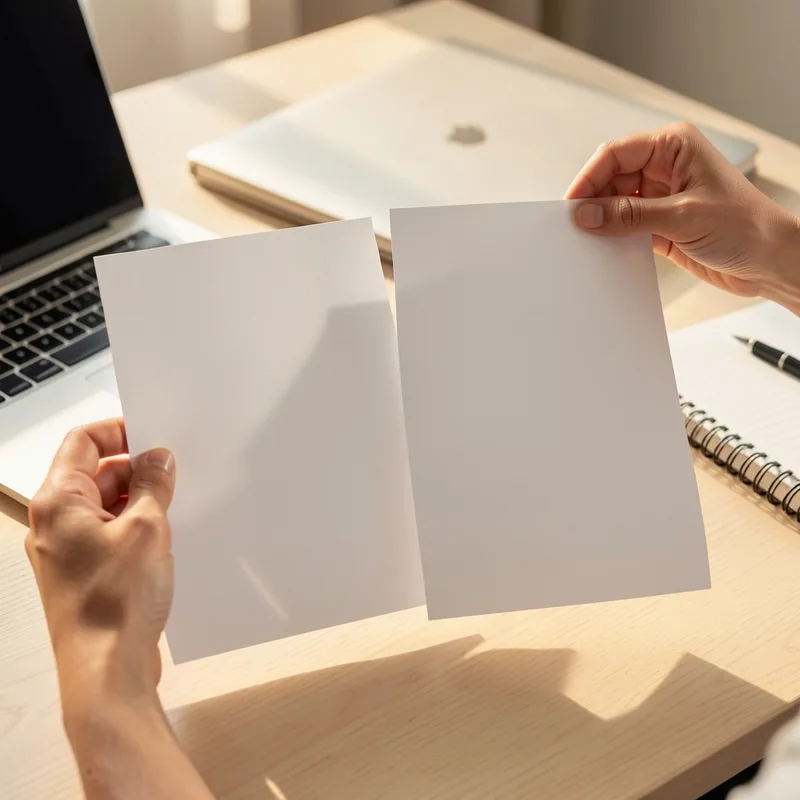 Personne comparant deux documents d’assurance santé sur un bureau lumineux